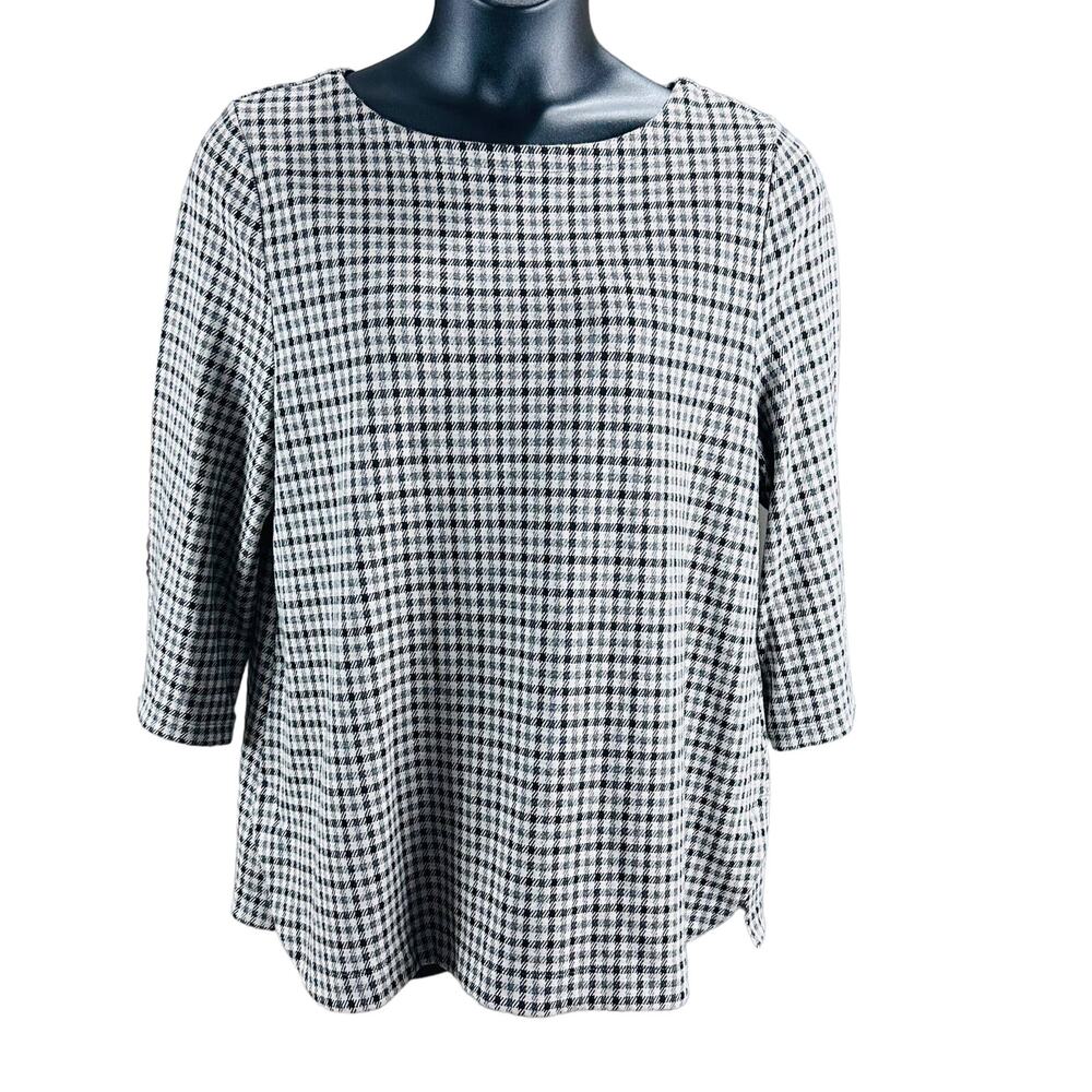 J. Jill grey ponte houndstooth blouse pull over casual top flowy comfy size XL